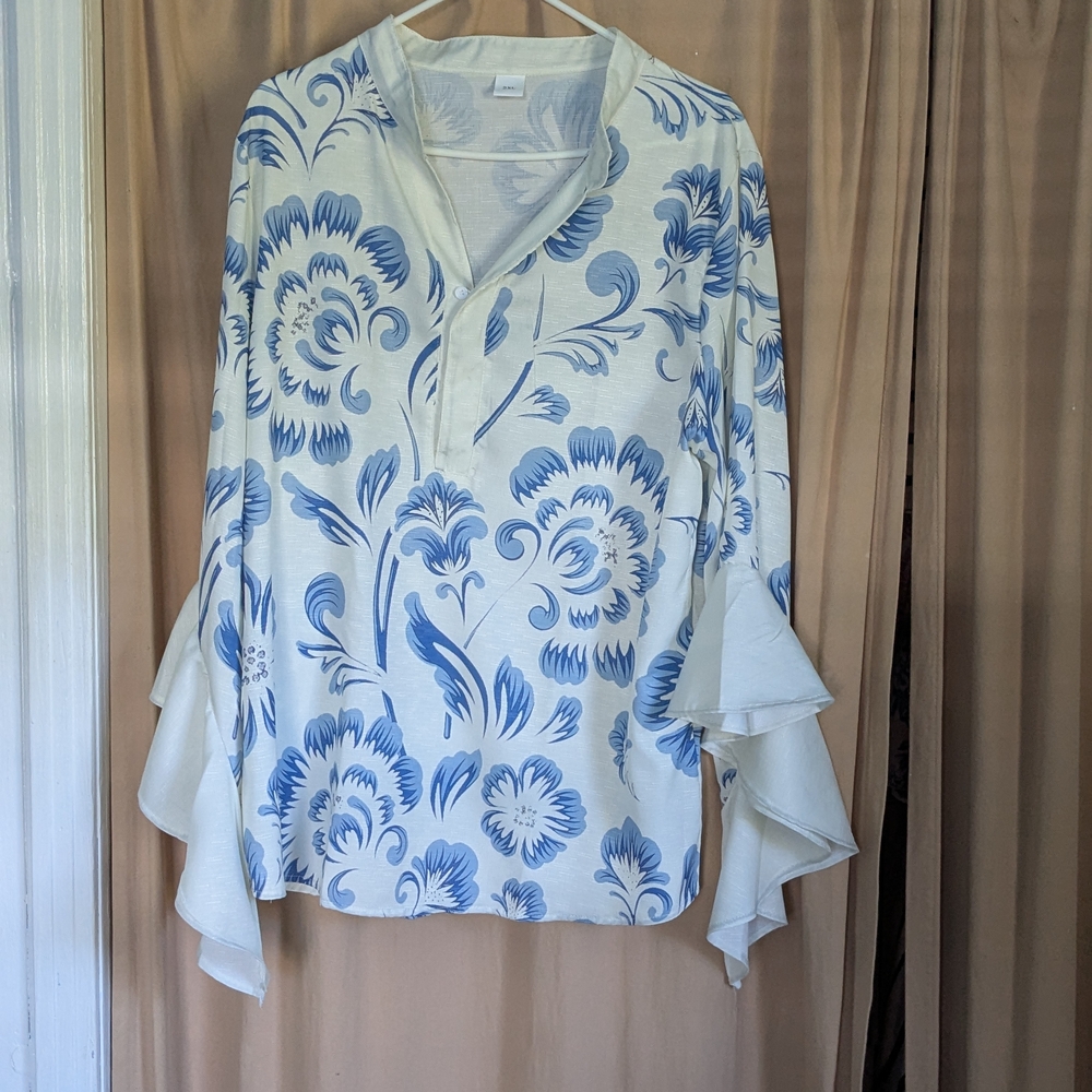 Chic Blue Floral Women's Blouse